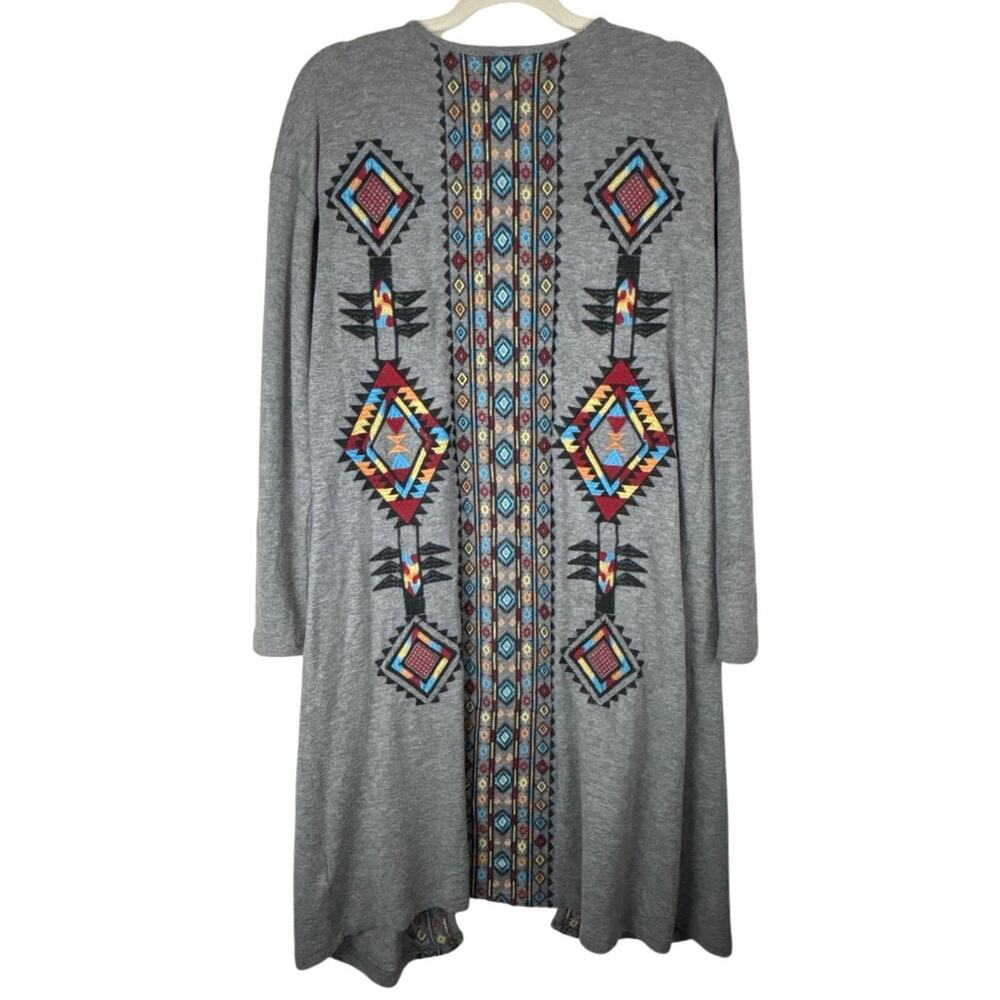 Andree by UNIT Bohemian Tribal Embroidered Open Long Line Cardigan Duster Size S - Picture 3 of 10